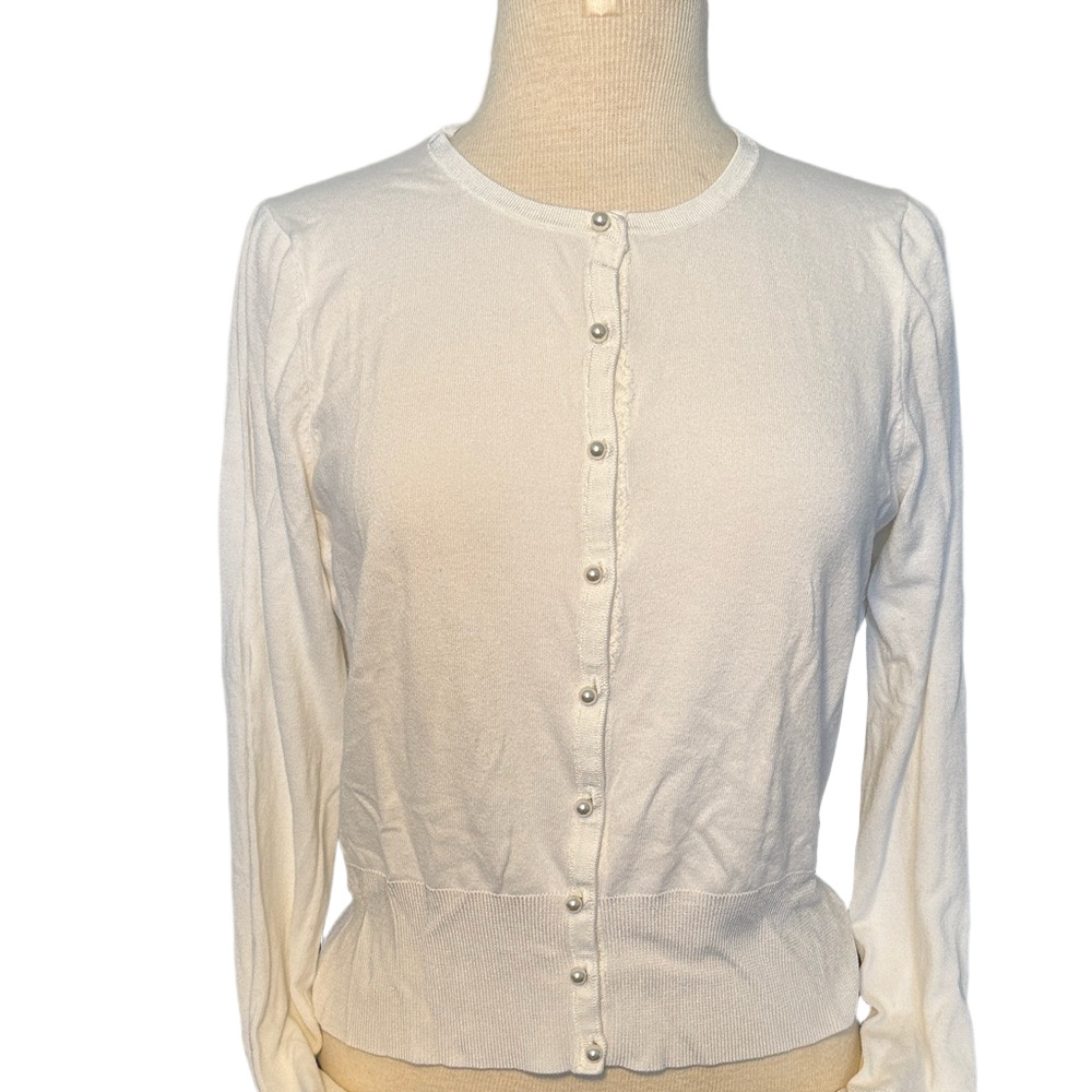 WHBM White Button Down Blouse Women’s Size L Career Office Top